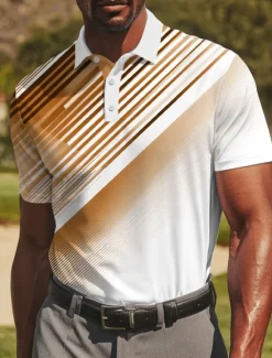 Online OUKU Men's Golf Line Polo Sports Polo Shirts Short Sleeve Polo Shirts Collared Shirts Casual Athleisure Buttons Summer Blue Purple Orange