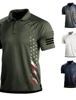 OUKU Men's Golf Polo Shirt Dark Grey Army Green Dark Navy Short Sleeve Sun Protection Moisture Wicking Top Summer Golf Attire Clothes Outfits Wear Apparel
