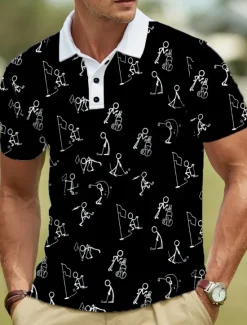Clearance OUKU Men's Golf Polo Sports Polo Shirts Short Sleeve Polo Shirts Collared Shirts Casual Athleisure Buttons Summer Black White