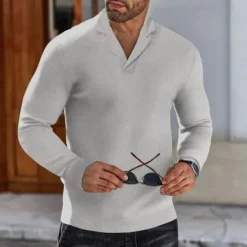 Outlet OUKU Men's Golf Polos Shirts Waffle Knit Polo Shirt Business Casual Ribbed Polo Collar Long Sleeve Fashion Basic Solid Color Knitting Fall Winter Regular Fit Black White Royal Blue Beige Grey Golf Polos
