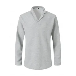 Outlet OUKU Men's Golf Polos Shirts Waffle Knit Polo Shirt Business Casual Ribbed Polo Collar Long Sleeve Fashion Basic Solid Color Knitting Fall Winter Regular Fit Black White Royal Blue Beige Grey Golf Polos