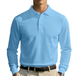 Sale OUKU Men's Golf Polos Shirts Waffle Knit Polo Shirt Business Casual Classic Long Sleeve Fashion Basic Solid Color Buttons Knitting Fall Winter Regular Fit Retro Red White Yellow Sky Blue Grey Golf Polos