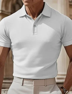 Online OUKU Men's Golf Polos Shirts Work Casual Lapel Short Sleeve Basic Modern Plain Buttons Summer Spring Regular Fit Black White Navy Blue sky blue Dark Green Khaki Golf Polos Shirts