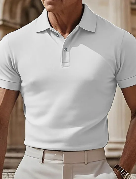 Online OUKU Men's Golf Polos Shirts Work Casual Lapel Short Sleeve Basic Modern Plain Buttons Summer Spring Regular Fit Black White Navy Blue sky blue Dark Green Khaki Golf Polos Shirts