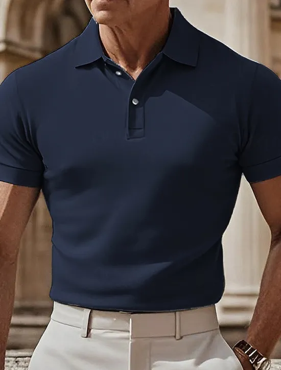 Online OUKU Men's Golf Polos Shirts Work Casual Lapel Short Sleeve Basic Modern Plain Buttons Summer Spring Regular Fit Black White Navy Blue sky blue Dark Green Khaki Golf Polos Shirts