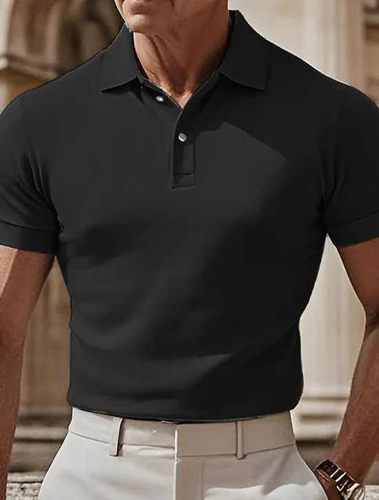 Online OUKU Men's Golf Polos Shirts Work Casual Lapel Short Sleeve Basic Modern Plain Buttons Summer Spring Regular Fit Black White Navy Blue sky blue Dark Green Khaki Golf Polos Shirts