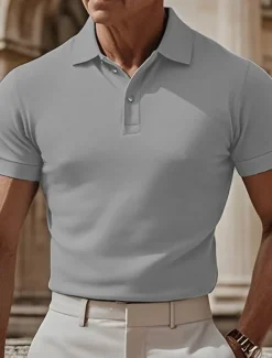 Online OUKU Men's Golf Polos Shirts Work Casual Lapel Short Sleeve Basic Modern Plain Buttons Summer Spring Regular Fit Black White Navy Blue sky blue Dark Green Khaki Golf Polos Shirts
