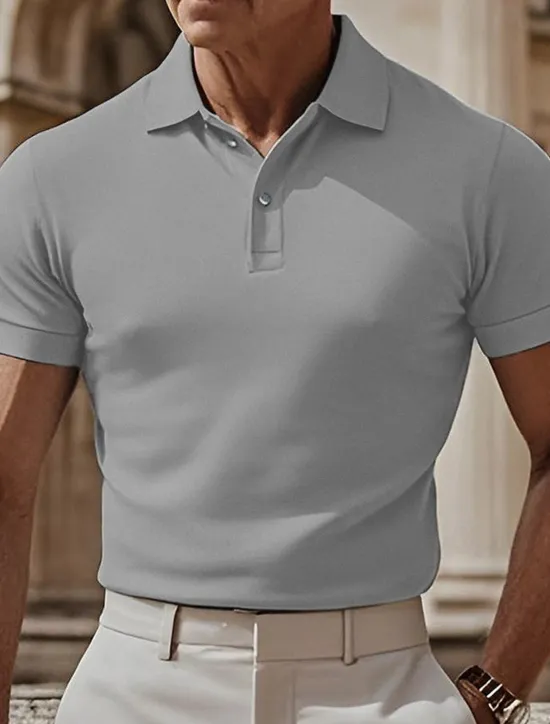 Online OUKU Men's Golf Polos Shirts Work Casual Lapel Short Sleeve Basic Modern Plain Buttons Summer Spring Regular Fit Black White Navy Blue sky blue Dark Green Khaki Golf Polos Shirts
