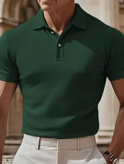 Online OUKU Men's Golf Polos Shirts Work Casual Lapel Short Sleeve Basic Modern Plain Buttons Summer Spring Regular Fit Black White Navy Blue sky blue Dark Green Khaki Golf Polos Shirts