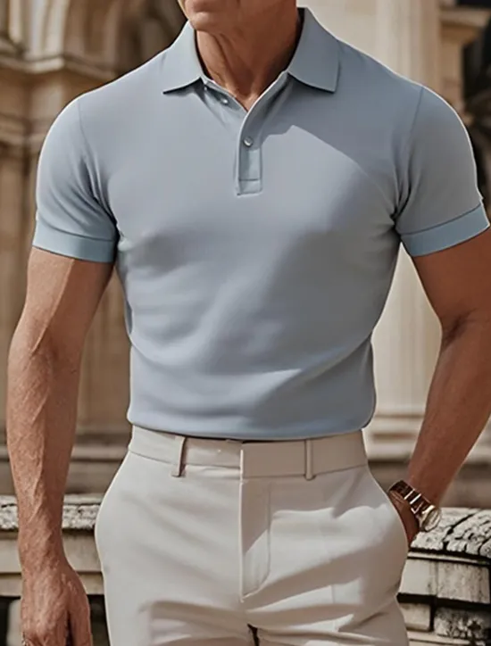Online OUKU Men's Golf Polos Shirts Work Casual Lapel Short Sleeve Basic Modern Plain Buttons Summer Spring Regular Fit Black White Navy Blue sky blue Dark Green Khaki Golf Polos Shirts