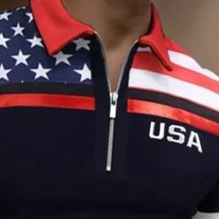 Clearance OUKU Men's Golf Shirt American Flag Polo Shirt Street Casual Turndown Quarter Zip Short Sleeve Fashion Casual Flag Zipper Quarter Zip Spring & Summer Regular Fit Navy Blue Dark Green Gray Golf Shirt