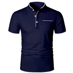 Outlet OUKU Men's Golf Shirt Banded Collar Shirt Casual Holiday Stand Collar Banded Collar Short Sleeve Fashion Basic Plain Button Summer Regular Fit Navy Black White Burgundy Golf Shirt