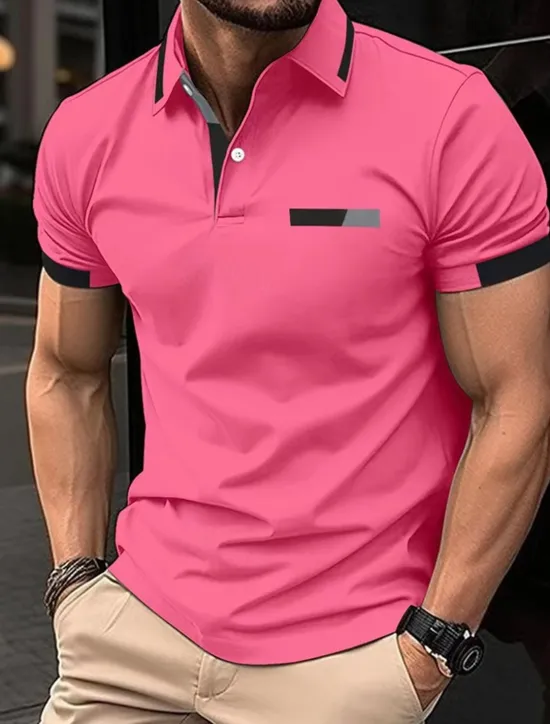 OUKU Men's Golf Shirt Golf Polos Shirts Work Casual Lapel Short Sleeve Basic Modern Color Block Patchwork Buttons Spring Regular Fit Black Blue sky blue Brown Green Light Grey Golf Shirt
