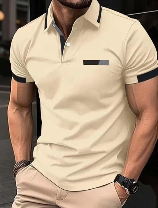 OUKU Men's Golf Shirt Golf Polos Shirts Work Casual Lapel Short Sleeve Basic Modern Color Block Patchwork Buttons Spring Regular Fit Black Blue sky blue Brown Green Light Grey Golf Shirt