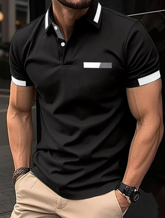 OUKU Men's Golf Shirt Golf Polos Shirts Work Casual Lapel Short Sleeve Basic Modern Color Block Patchwork Buttons Spring Regular Fit Black Blue sky blue Brown Green Light Grey Golf Shirt
