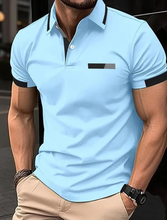 OUKU Men's Golf Shirt Golf Polos Shirts Work Casual Lapel Short Sleeve Basic Modern Color Block Patchwork Buttons Spring Regular Fit Black Blue sky blue Brown Green Light Grey Golf Shirt