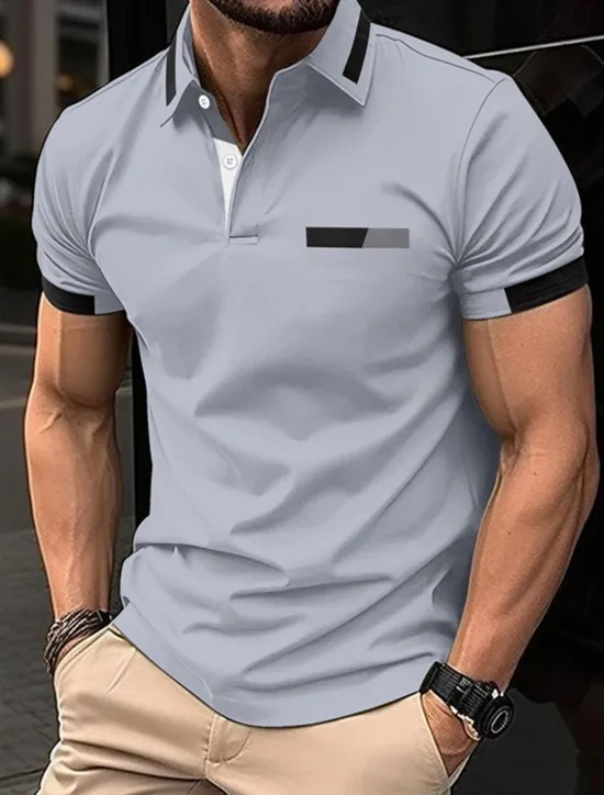 OUKU Men's Golf Shirt Golf Polos Shirts Work Casual Lapel Short Sleeve Basic Modern Color Block Patchwork Buttons Spring Regular Fit Black Blue sky blue Brown Green Light Grey Golf Shirt