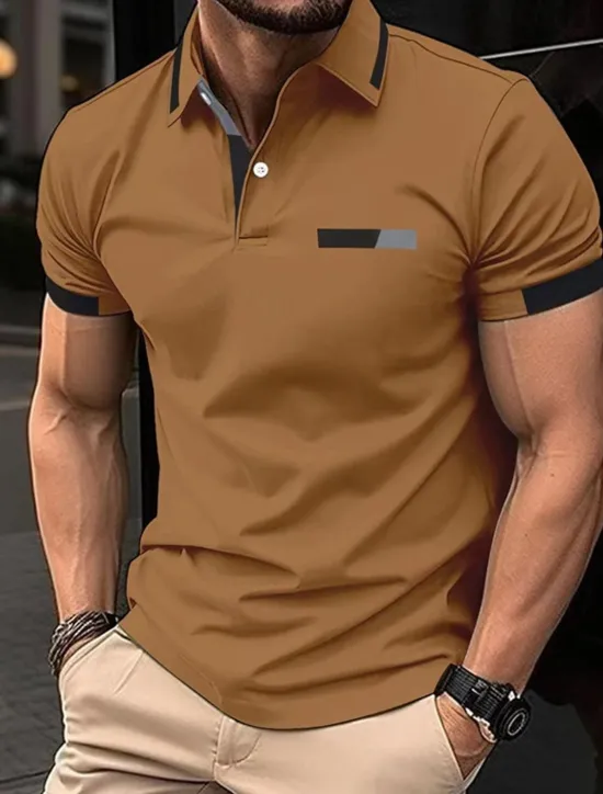 OUKU Men's Golf Shirt Golf Polos Shirts Work Casual Lapel Short Sleeve Basic Modern Color Block Patchwork Buttons Spring Regular Fit Black Blue sky blue Brown Green Light Grey Golf Shirt