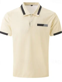 OUKU Men's Golf Shirt Golf Polos Shirts Work Casual Lapel Short Sleeve Basic Modern Color Block Patchwork Buttons Spring Regular Fit Black Blue sky blue Brown Green Light Grey Golf Shirt