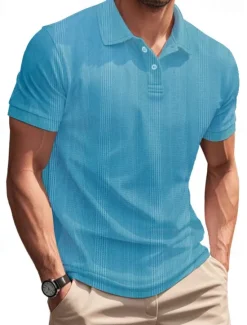 Online OUKU Men's Golf Shirt Golf Polos Shirts Work Casual Lapel Short Sleeve Basic Modern Plain Patchwork Buttons Summer Regular Fit claret Black White Light Grey Khaki Light Blue Golf Shirt