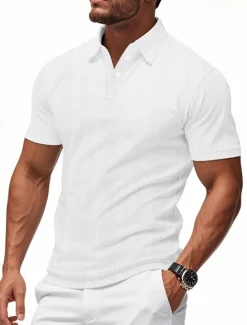Online OUKU Men's Golf Shirt Golf Polos Shirts Work Casual Lapel Short Sleeve Basic Modern Plain Patchwork Buttons Summer Regular Fit claret Black White Light Grey Khaki Light Blue Golf Shirt