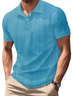 Online OUKU Men's Golf Shirt Golf Polos Shirts Work Casual Lapel Short Sleeve Basic Modern Plain Patchwork Buttons Summer Regular Fit claret Black White Light Grey Khaki Light Blue Golf Shirt