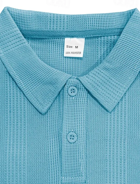 Online OUKU Men's Golf Shirt Golf Polos Shirts Work Casual Lapel Short Sleeve Basic Modern Plain Patchwork Buttons Summer Regular Fit claret Black White Light Grey Khaki Light Blue Golf Shirt