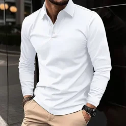 OUKU Men's Golf Shirt Golf Polo Work Casual Lapel Long Sleeve Basic Modern Plain Button Spring & Fall Regular Fit Wine Black White Pink Navy Blue Green Golf Shirt