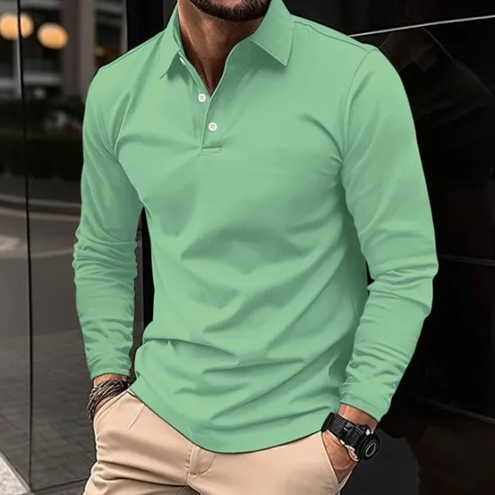OUKU Men's Golf Shirt Golf Polo Work Casual Lapel Long Sleeve Basic Modern Plain Button Spring & Fall Regular Fit Wine Black White Pink Navy Blue Green Golf Shirt