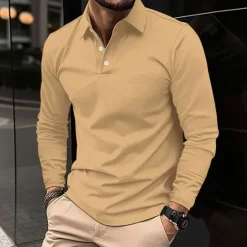 OUKU Men's Golf Shirt Golf Polo Work Casual Lapel Long Sleeve Basic Modern Plain Button Spring & Fall Regular Fit Wine Black White Pink Navy Blue Green Golf Shirt