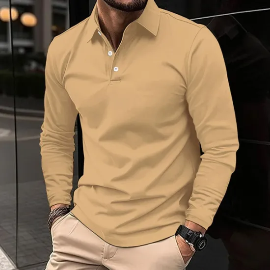 OUKU Men's Golf Shirt Golf Polo Work Casual Lapel Long Sleeve Basic Modern Plain Button Spring & Fall Regular Fit Wine Black White Pink Navy Blue Green Golf Shirt