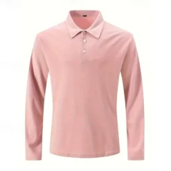 OUKU Men's Golf Shirt Golf Polo Work Casual Lapel Long Sleeve Basic Modern Plain Button Spring & Fall Regular Fit Wine Black White Pink Navy Blue Green Golf Shirt