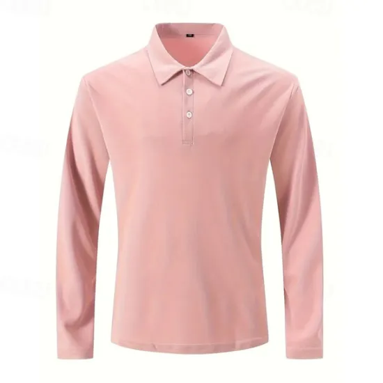 OUKU Men's Golf Shirt Golf Polo Work Casual Lapel Long Sleeve Basic Modern Plain Button Spring & Fall Regular Fit Wine Black White Pink Navy Blue Green Golf Shirt