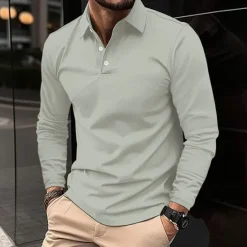 OUKU Men's Golf Shirt Golf Polo Work Casual Lapel Long Sleeve Basic Modern Plain Button Spring & Fall Regular Fit Wine Black White Pink Navy Blue Green Golf Shirt