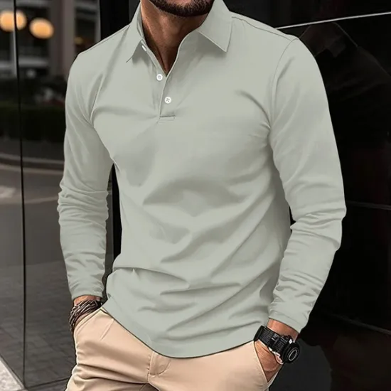 OUKU Men's Golf Shirt Golf Polo Work Casual Lapel Long Sleeve Basic Modern Plain Button Spring & Fall Regular Fit Wine Black White Pink Navy Blue Green Golf Shirt