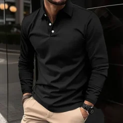 OUKU Men's Golf Shirt Golf Polo Work Casual Lapel Long Sleeve Basic Modern Plain Button Spring & Fall Regular Fit Wine Black White Pink Navy Blue Green Golf Shirt