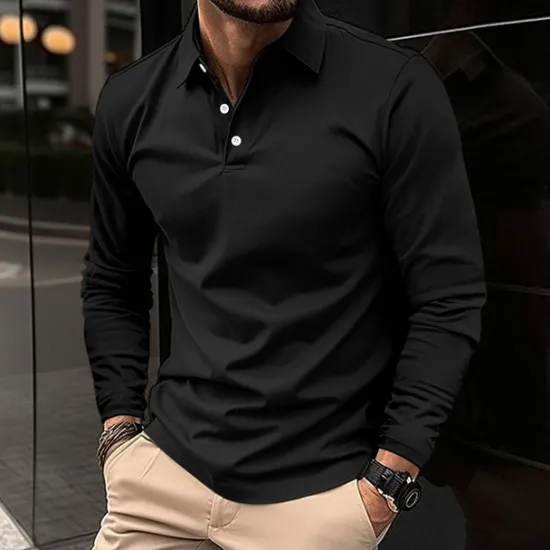 OUKU Men's Golf Shirt Golf Polo Work Casual Lapel Long Sleeve Basic Modern Plain Button Spring & Fall Regular Fit Wine Black White Pink Navy Blue Green Golf Shirt