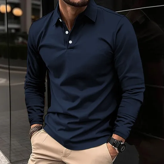 OUKU Men's Golf Shirt Golf Polo Work Casual Lapel Long Sleeve Basic Modern Plain Button Spring & Fall Regular Fit Wine Black White Pink Navy Blue Green Golf Shirt