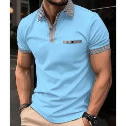 Discount OUKU Men's Golf Shirt Golf Polos Shirts Work Casual Lapel Short Sleeve Basic Modern Color Block Houndstooth Patchwork Spring & Summer Regular Fit Black White Red Navy Blue Blue Beige Golf Shirt