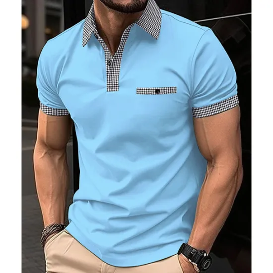 Discount OUKU Men's Golf Shirt Golf Polos Shirts Work Casual Lapel Short Sleeve Basic Modern Color Block Houndstooth Patchwork Spring & Summer Regular Fit Black White Red Navy Blue Blue Beige Golf Shirt