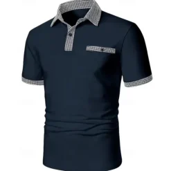 Discount OUKU Men's Golf Shirt Golf Polos Shirts Work Casual Lapel Short Sleeve Basic Modern Color Block Houndstooth Patchwork Spring & Summer Regular Fit Black White Red Navy Blue Blue Beige Golf Shirt