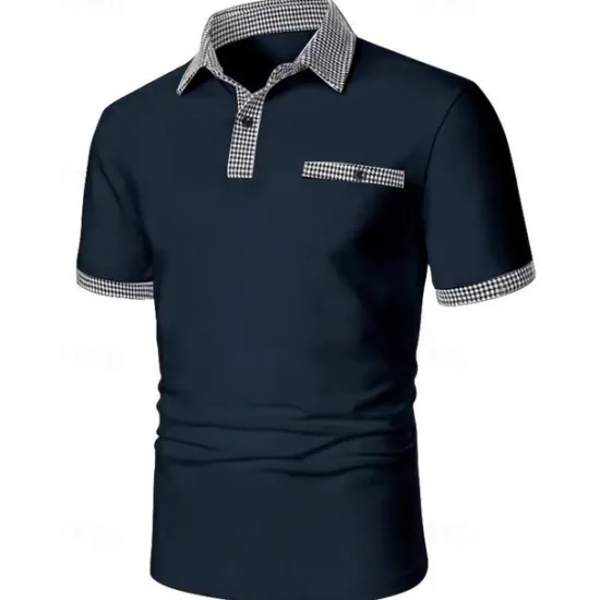 Discount OUKU Men's Golf Shirt Golf Polos Shirts Work Casual Lapel Short Sleeve Basic Modern Color Block Houndstooth Patchwork Spring & Summer Regular Fit Black White Red Navy Blue Blue Beige Golf Shirt