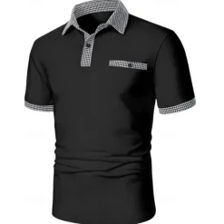 Discount OUKU Men's Golf Shirt Golf Polos Shirts Work Casual Lapel Short Sleeve Basic Modern Color Block Houndstooth Patchwork Spring & Summer Regular Fit Black White Red Navy Blue Blue Beige Golf Shirt