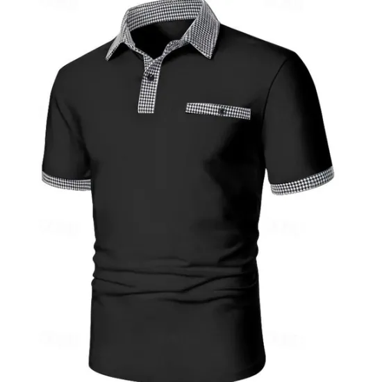 Discount OUKU Men's Golf Shirt Golf Polos Shirts Work Casual Lapel Short Sleeve Basic Modern Color Block Houndstooth Patchwork Spring & Summer Regular Fit Black White Red Navy Blue Blue Beige Golf Shirt