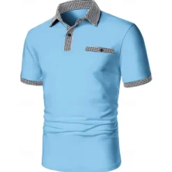 Discount OUKU Men's Golf Shirt Golf Polos Shirts Work Casual Lapel Short Sleeve Basic Modern Color Block Houndstooth Patchwork Spring & Summer Regular Fit Black White Red Navy Blue Blue Beige Golf Shirt
