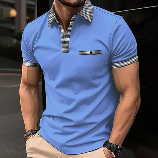 Discount OUKU Men's Golf Shirt Golf Polos Shirts Work Casual Lapel Short Sleeve Basic Modern Color Block Houndstooth Patchwork Spring & Summer Regular Fit Black White Red Navy Blue Blue Beige Golf Shirt
