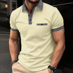 Discount OUKU Men's Golf Shirt Golf Polos Shirts Work Casual Lapel Short Sleeve Basic Modern Color Block Houndstooth Patchwork Spring & Summer Regular Fit Black White Red Navy Blue Blue Beige Golf Shirt