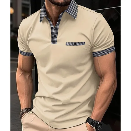 Discount OUKU Men's Golf Shirt Golf Polos Shirts Work Casual Lapel Short Sleeve Basic Modern Color Block Houndstooth Patchwork Spring & Summer Regular Fit Black White Red Navy Blue Blue Beige Golf Shirt