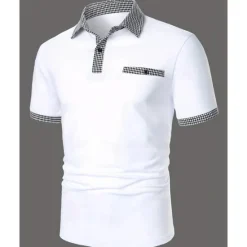 Discount OUKU Men's Golf Shirt Golf Polos Shirts Work Casual Lapel Short Sleeve Basic Modern Color Block Houndstooth Patchwork Spring & Summer Regular Fit Black White Red Navy Blue Blue Beige Golf Shirt