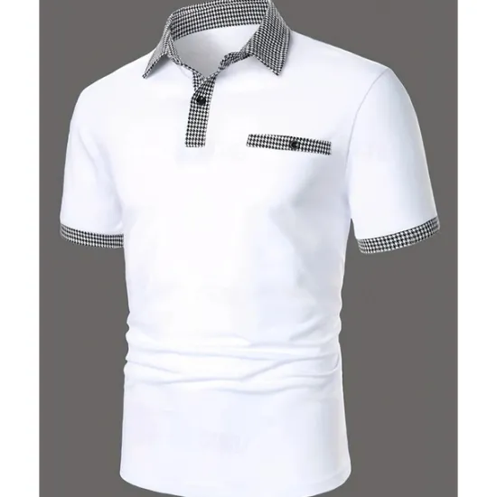 Discount OUKU Men's Golf Shirt Golf Polos Shirts Work Casual Lapel Short Sleeve Basic Modern Color Block Houndstooth Patchwork Spring & Summer Regular Fit Black White Red Navy Blue Blue Beige Golf Shirt
